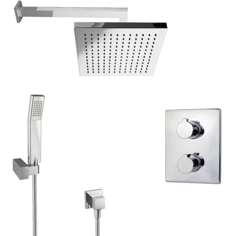 PaulGurkes Regendusche Unterputz Dusch Set mit Thermostat eckig