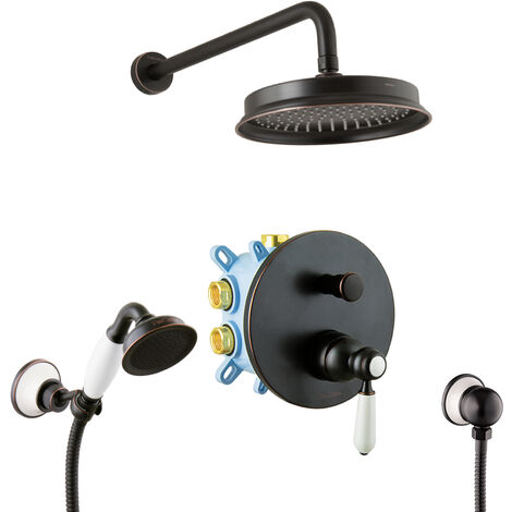 PaulGurkes Retro Duscharmatur schwarz Unterputz Set Nostalgie Regendusche