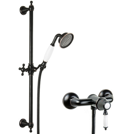 PaulGurkes schwarze Duscharmatur Retro Duschset Aufputz Duschstange Nostalgie