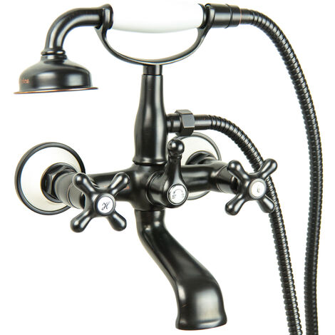 PaulGurkes schwarze Retro Wannenarmatur Nostalgie Zweigriffmischer Kreuzgriff