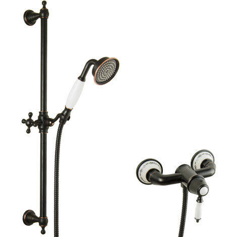PaulGurkes schwarzes Aufputz Duschset Retro Duscharmatur Nostalgie Duschstange