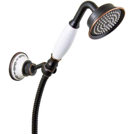 PaulGurkes schwarzes Retro Handbrausenset Nostalgie Brausehalter Duschkopf