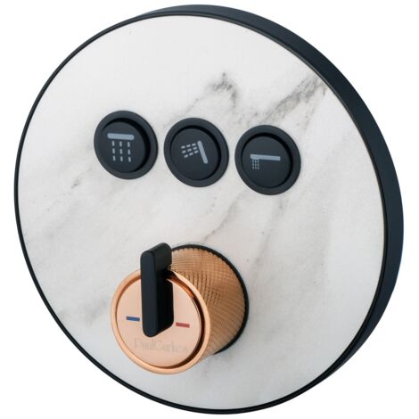 PaulGurkes Unterputz-Armatur 3-Wege Matt Schwarz Select mit Stein Rose-Gold