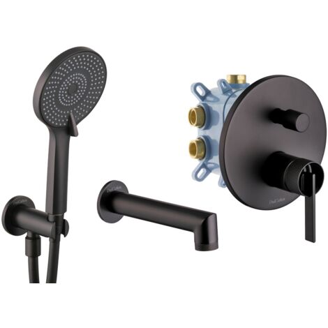 PaulGurkes Unterputz-Badewannen-Set Matt-Schwarz Komplett Set Serie NOX