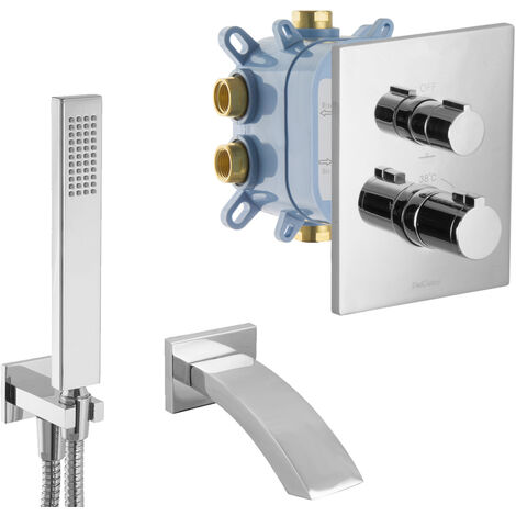 PaulGurkes Unterputz Thermostat Set für Badewannen Fertigmontage Wasserfall Wanneneinlauf
