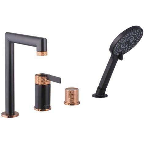 PaulGurkes Wannenrandarmatur Matt-Schwarz Rose-Gold 4-Loch-Armatur
