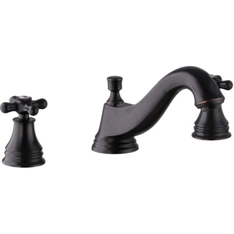 PaulGurkes Waschtischarmatur 3-Loch Retro Schwarz Wasserhahn Zweigriffmischer