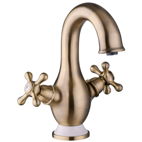 PaulGurkes Waschtischarmatur Messing Bronze Antik Zweigriffmischer Retro