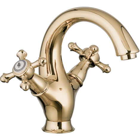 PaulGurkes Waschtischarmatur Retro Gold Nostalgie Zweigriffmischer