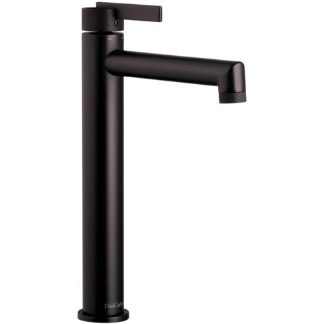 PaulGurkes Waschtischarmatur Wasserhahn Matt-Schwarz Lang für Aufsatzwaschbecken Serie NOX