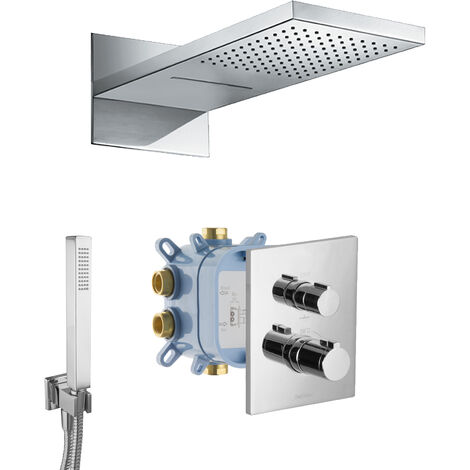 PaulGurkes Wasserfall Unterputz Thermostatarmatur 3-Wege Duschsystem eckig