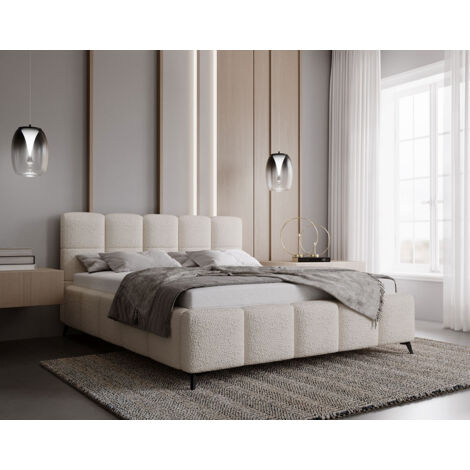 Paulito - lit coffre - 140x200 cm - sommier inclus - en tissu bouclette - beige