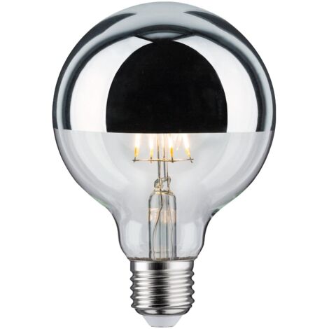 Paulmann 28673 Lampadina LED filamento G95 6,5 Watt lampadina testina a specchio argento 2700 K bianco caldo dimmerabile E27