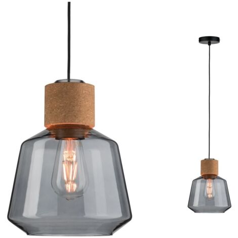 PAULMANN 79739 NEORDIC EDLA LUMINAIRE SUSPENDU, MAX. 1X20W, E27, VERRE FUMÉ/LIÈGE/NOIR, 230V, VERRE/LIÈGE/MÉTAL 797.39