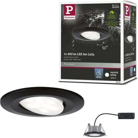 Paulmann 924.61 HomeSpa LED Einbauleuchte Calla schwenkbar IP65 rund 90mm 30° 6W 500lm 230V 4000K schwarz matt
