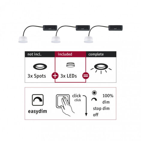 Paulmann 92477 Luminaire à LED encastrable jeu de 3 LED 19.5 W satin