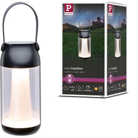 Paulmann 94267 Lampada a batteria Outdoor LED Cupulino incl. 1 luce portatile dimmerabile da 1,3 Watt trasparente antracite apparecchio a batteria plastica wireless 3000 K