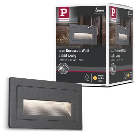 Paulmann 94383 - Applique da esterno a LED da incasso, lunghezza IP65, 103 x 58 mm, quadrato, incl. 1 x 4 Watt, nero, lampada da esterno in alluminio