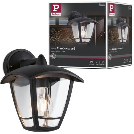Paulmann 94392 Lampada Applique Classic Curved IP44 dimmerabile Illuminazione Esterna Chiaro, plastica E27, Trasparente, Nero