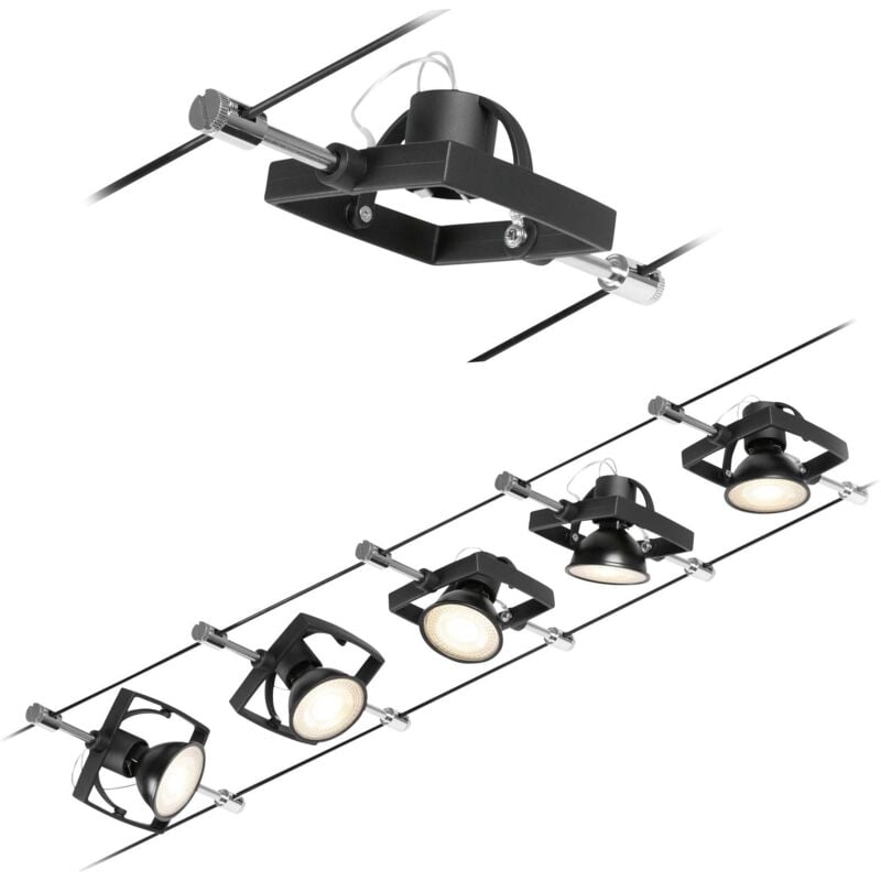 94434 Système complet d'éclairage sur câble GU5.3 noir (mat), chrome Y683652 - Paulmann