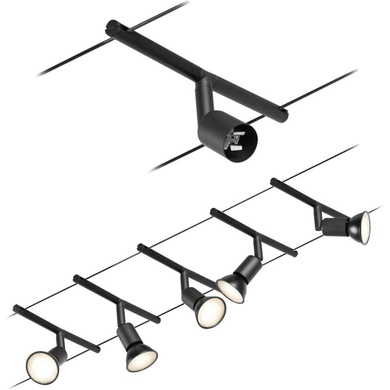 94446 Système complet d'éclairage sur câble GU5.3 noir (mat), chrome Y683492 - Paulmann