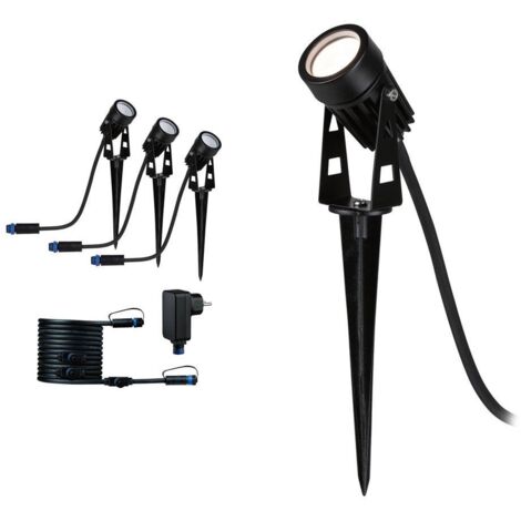 PAULMANN SPOT LED EXTÉRIEUR SUR PIQUET ORIENTABLE PLUG & SHINE KIT DE BASE 24V 3X2W 3X50LM 3000K IP67 NOIR - 94373