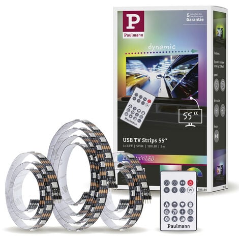 PAULMANN LICHT Paulmann TV Strips 55 Zoll 78880 LED-Streifen-Basisset mit USB-Anschluss 5 V 2 m RGB 1 Set