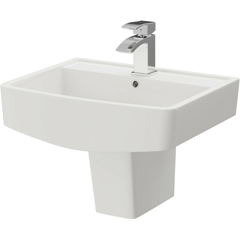 Paulo 520mm Basin with 1 Tap Hole and Semi Pedestal - White - Wholesale Domestic