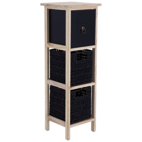 Paulownia mdf 1 cajonera con tirador de bronce y 2 papeleras - negro natural - Tendance