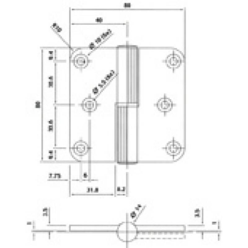 Arlu - Paumelle 80 x 80 mm droite acier inoxydable à bouts ronds - argenta