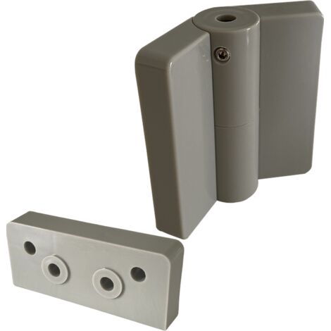 Paumelle à ressort en nylon gauche avec cache vis + cale de paumelle pour cabines sanitaires - RAL 7038 HOMEWELL