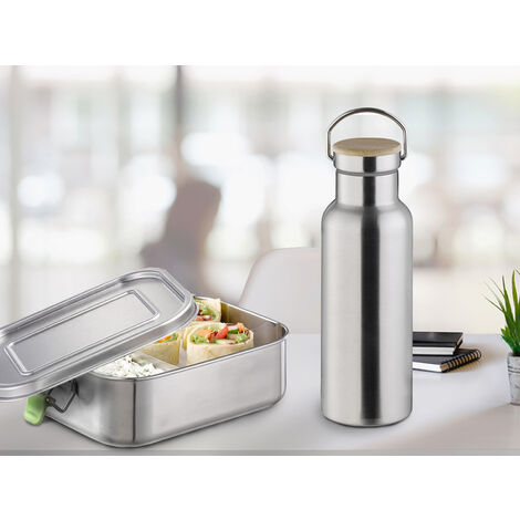 Pausen Set Lunchbox 1,1 Ltr. & Trinkflasche 750ml aus Edelstahl, auslaufsicher