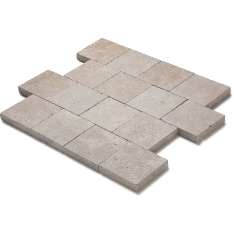 Pavé extérieur en pierre naturelle 15x15x3 cm – Couleur beige – Pour allées et terrasses – Résistant aux intempéries