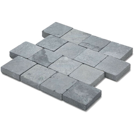 Pavé extérieur en pierre naturelle 15x15x5 cm – Couleur bleu – Pour allées et terrasses – Esthétique naturelle et élégante
