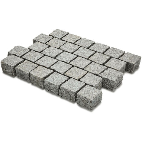 Pavé extérieur en pierre naturelle granit 10x10 cm – Épaisseur 8 cm – Carrossable pour allées et terrasses – Gris