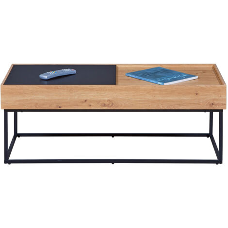 PAVIK - Table Basse Coffre Anthracite et Effet Chêne