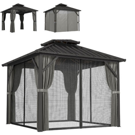 Pavillon 3x3 m avec structure aluminium et toit double acier galvanisé, couleur gris anthracite