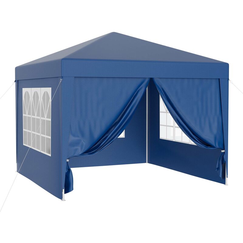 Tonnelle de jardin 3x3m Bleue avec panneaux latéraux amovibles Grandes fenêtres Tente Fête Camping - blau