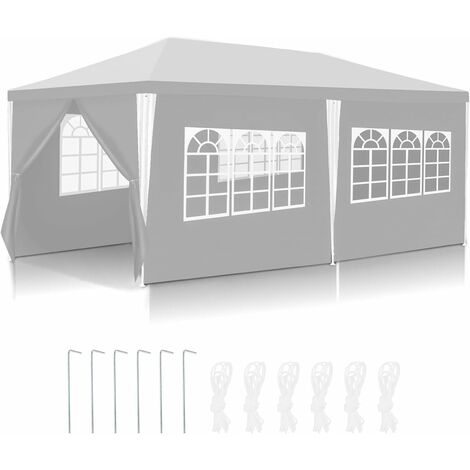 Pavillon 3x6 m Tente de réception étanche à l'eau Bâche PE de Haute qualité Tente de réception résistante aux UV Tente de Jardin 100g/m² Tente à bière avec 6 Parties latérales Blanc