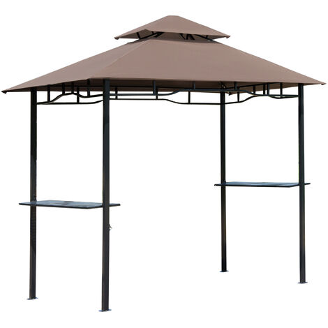 Pavillon abri tonnelle de jardin pour barbecue double toit 2 tablettes incluses tissu polyester acier 2,45 x 1,48 x 2,55 m chocolat - Marron