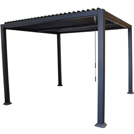 Pavillon BARACOA 3x3 Meter, Aluminium dunkelgrau, Dach aus verstellbaren Alu Lamellen