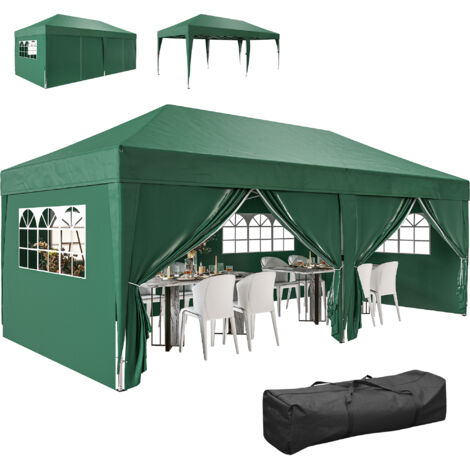 Pavillon ca. 6x3m Stabil Winterfest Pop-up Faltpavillon mit Fenster Reißverschlusstür Seitenteilen UV Schutz