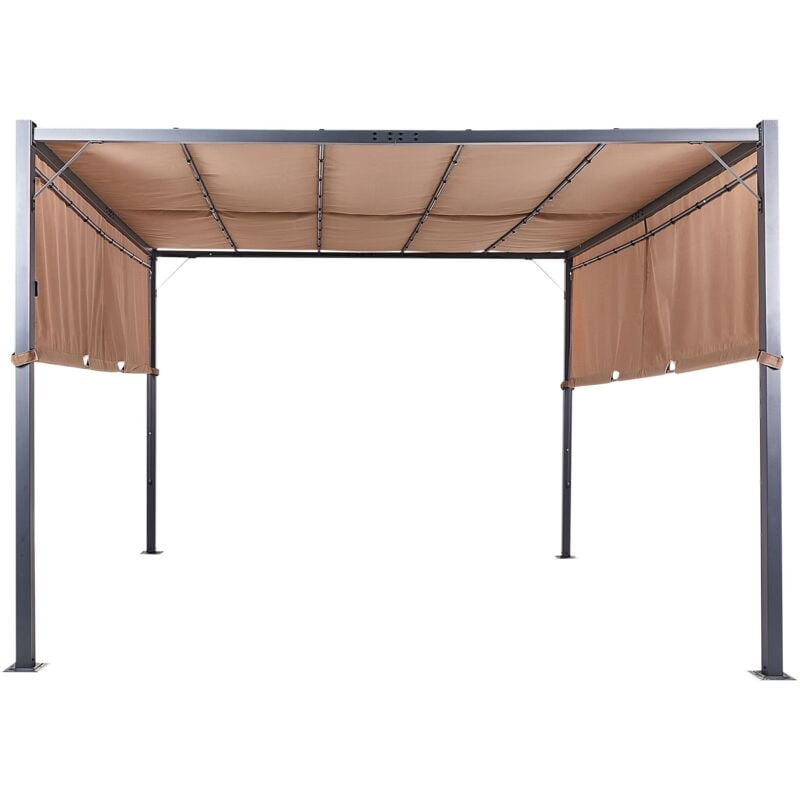 Pavillon de Jardin 310 x 310 cm Protection en Tissu Marron et led Parga