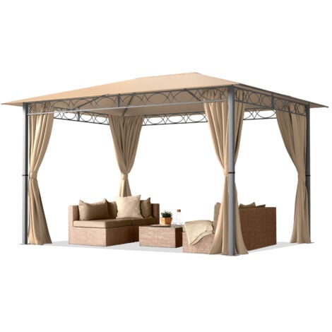 CARPASOL Pavillon de Jardin 3x4 m tonnelle Premium imperméable Tente de Jardin 4 côtés bâche de Toit env. 220g/m² tente de réception Taupe - taupe