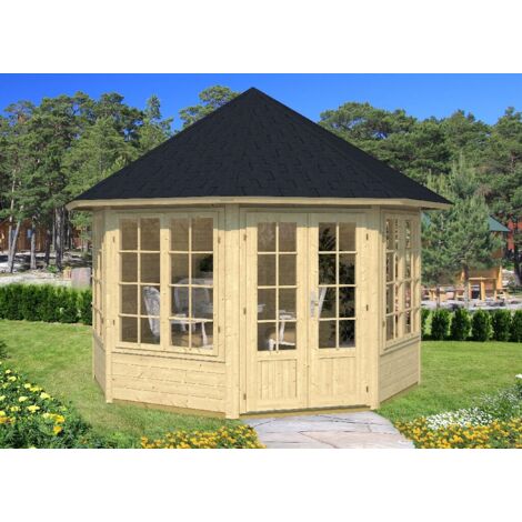 Pavillon de jardin Alpholz modèle Emma-40 avec quatre fenêtres Naturel 396 x cm