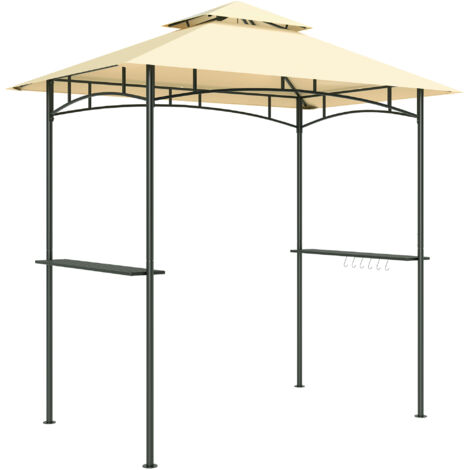 Pavillon de jardin avec éclairage LED, 240 x 150 x 258 cm, hydrofuge et ignifugé, toit double paroi, étagères latérales, tonnelle avec protection UV, idéal pour les barbecues et les réceptions, beige.
