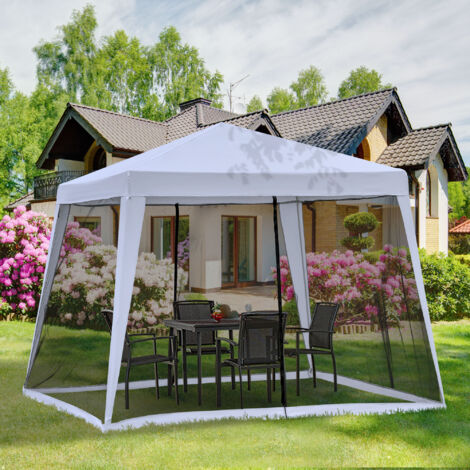 Pavillon de jardin en acier gris 300 x 300 x 245 cm avec toit en polyester déperlant et moustiquaires latérales