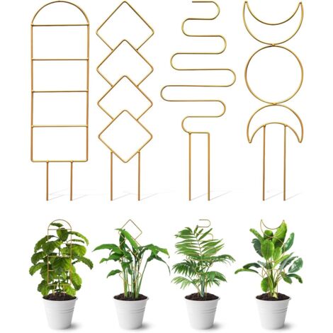Pavillon de jardin en métal en 4 parties, treillis pour plantes en pot, lierre grimpant et fleurs aux motifs variés (doré)