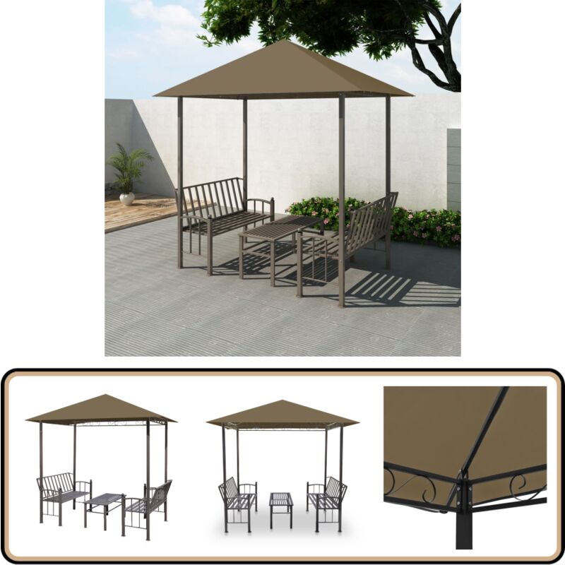 Pavillon de jardin et table et bancs 2,5x1,5x2,4m Taupe 180g/m² - Abri De Jardin - Gazebo - Parasol - Terrasse Extérieure - Mobilier De Jardin