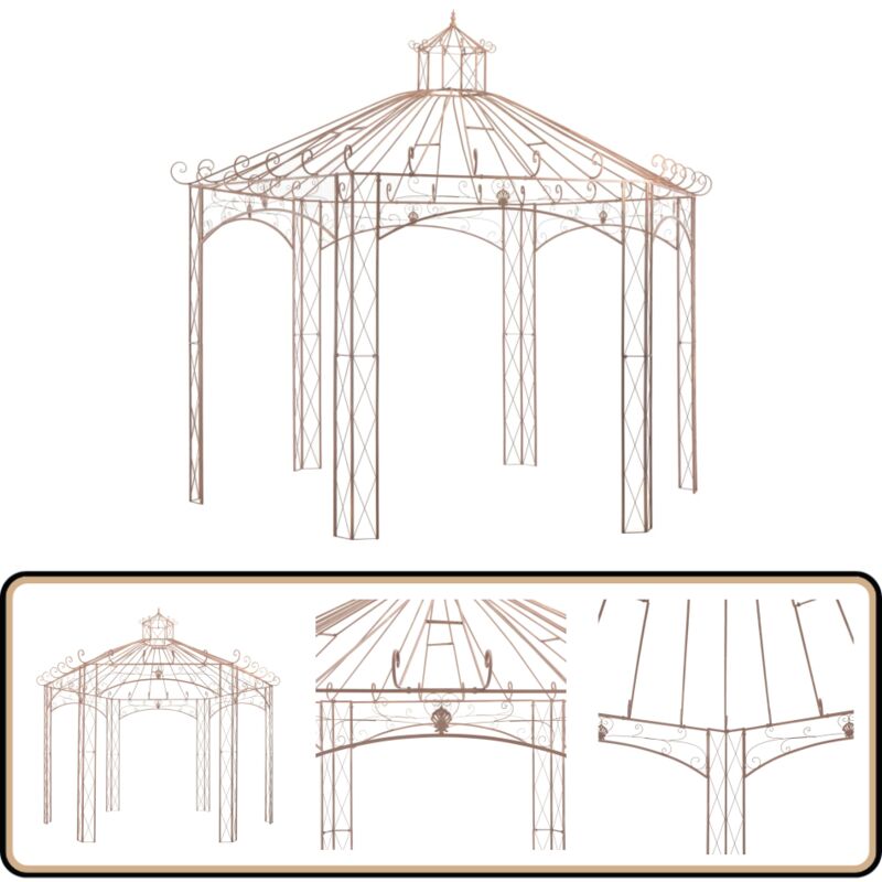 Pavillon de jardin Marron antique 4 m Fer - Abri Jardin - Gazebo - Pergola - Structure Extérieure - Décoration Jardin